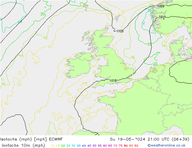 Isotachs (mph) ECMWF Su 19.05.2024 21 UTC