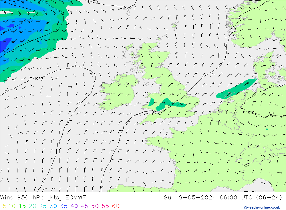Wind 950 hPa ECMWF Su 19.05.2024 06 UTC