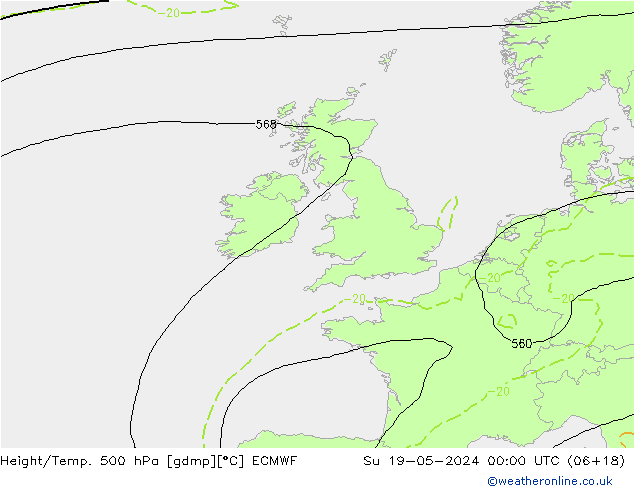 Height/Temp. 500 гПа ECMWF Вс 19.05.2024 00 UTC