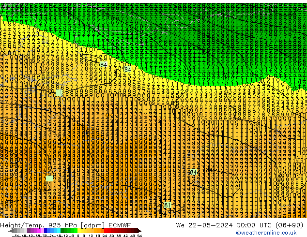 Height/Temp. 925 hPa ECMWF Qua 22.05.2024 00 UTC