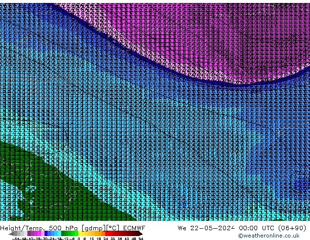 Height/Temp. 500 гПа ECMWF ср 22.05.2024 00 UTC