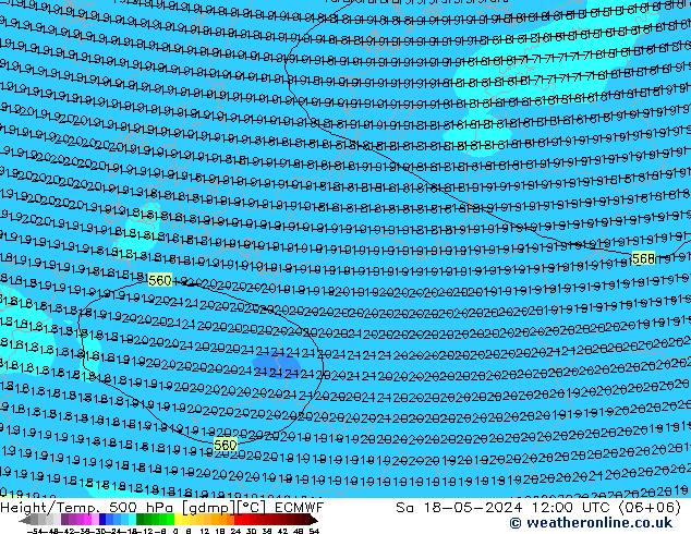 Z500/Rain (+SLP)/Z850 ECMWF  18.05.2024 12 UTC