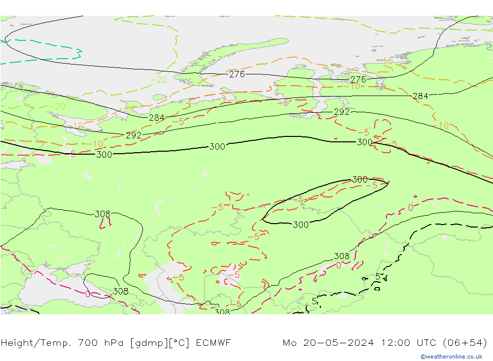 Height/Temp. 700 hPa ECMWF Mo 20.05.2024 12 UTC