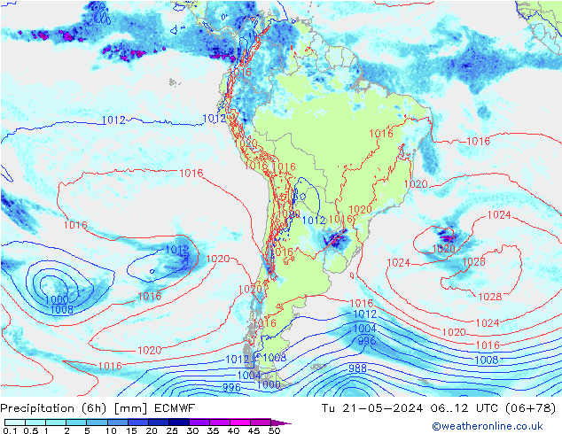 Totale neerslag (6h) ECMWF di 21.05.2024 12 UTC