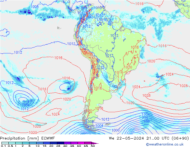 Neerslag ECMWF wo 22.05.2024 00 UTC