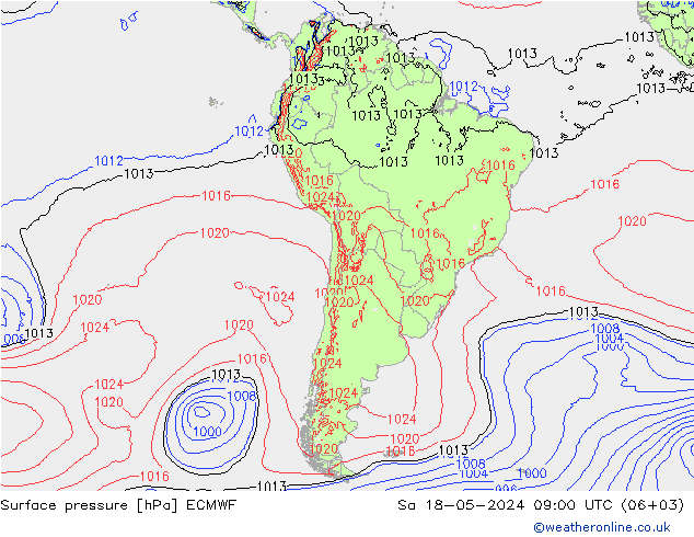 Surface pressure ECMWF Sa 18.05.2024 09 UTC