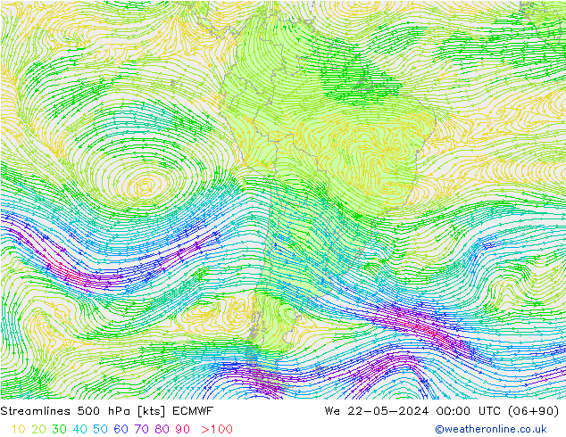 Rüzgar 500 hPa ECMWF Çar 22.05.2024 00 UTC