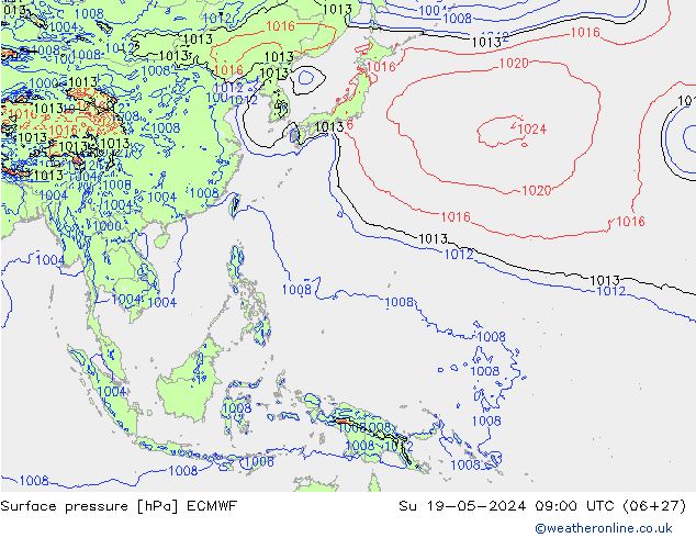 Surface pressure ECMWF Su 19.05.2024 09 UTC