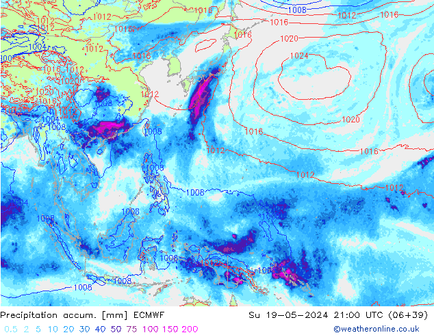 Precipitation accum. ECMWF Su 19.05.2024 21 UTC