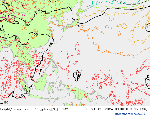 Z500/Rain (+SLP)/Z850 ECMWF wto. 21.05.2024 00 UTC