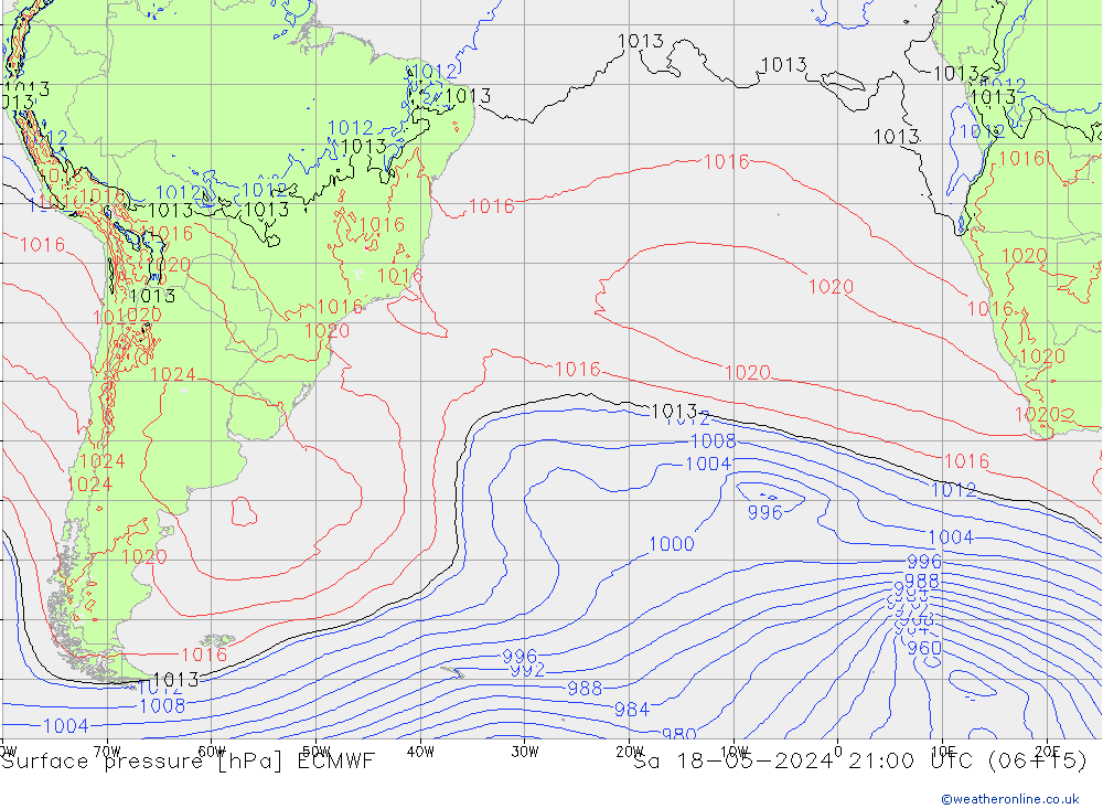 Presión superficial ECMWF sáb 18.05.2024 21 UTC