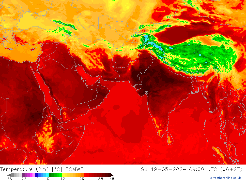 Sıcaklık Haritası (2m) ECMWF Paz 19.05.2024 09 UTC