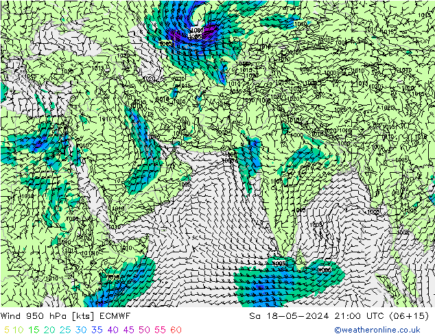 Wind 950 hPa ECMWF Sa 18.05.2024 21 UTC