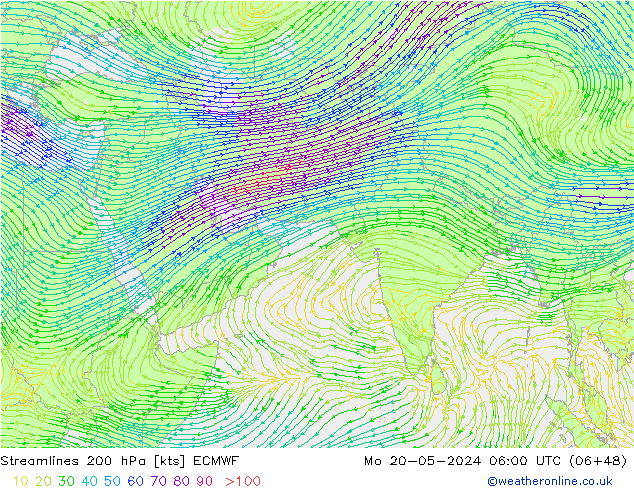 Stroomlijn 200 hPa ECMWF ma 20.05.2024 06 UTC
