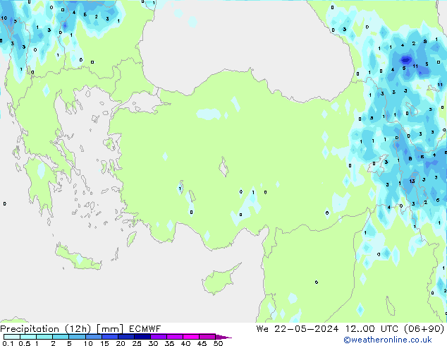 Precipitación (12h) ECMWF mié 22.05.2024 00 UTC