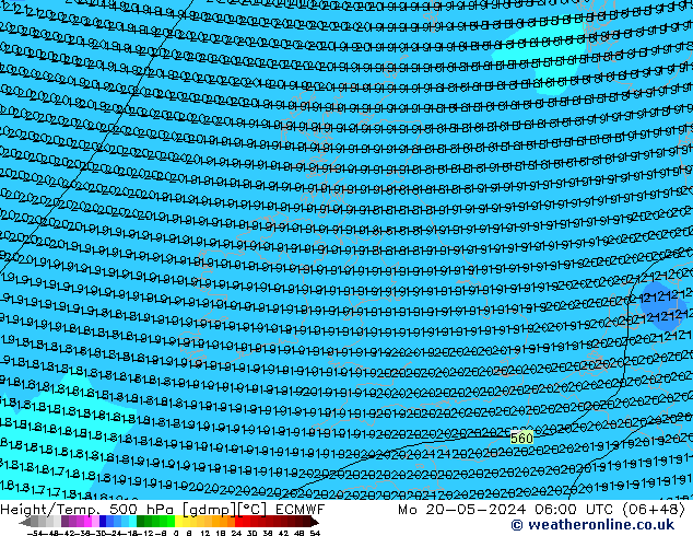 Z500/Yağmur (+YB)/Z850 ECMWF Pzt 20.05.2024 06 UTC