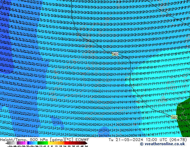 Z500/Rain (+SLP)/Z850 ECMWF  21.05.2024 12 UTC