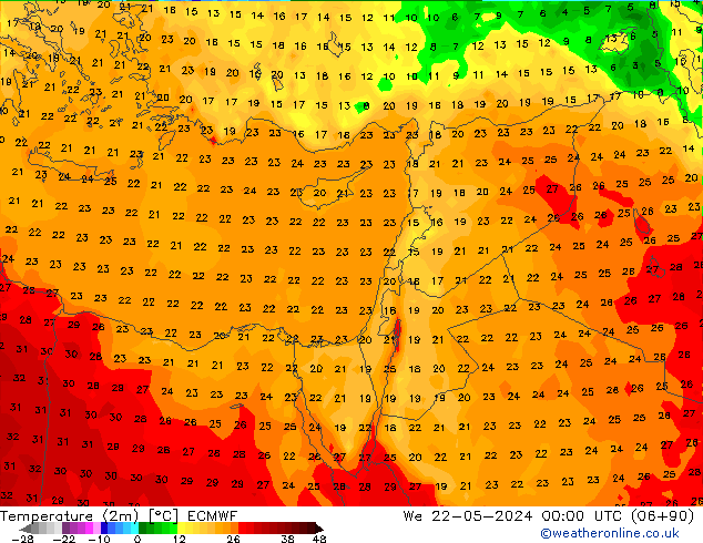 Temperatura (2m) ECMWF mié 22.05.2024 00 UTC