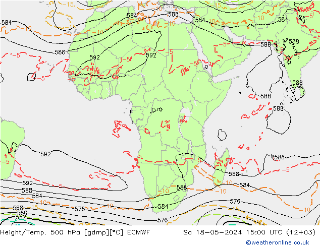 Height/Temp. 500 hPa ECMWF Sáb 18.05.2024 15 UTC