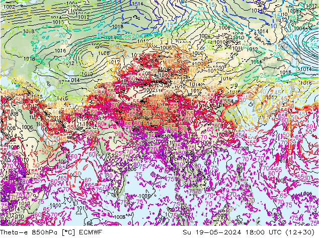 Theta-e 850hPa ECMWF Su 19.05.2024 18 UTC