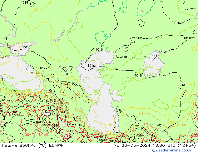 Theta-e 850hPa ECMWF Mo 20.05.2024 18 UTC