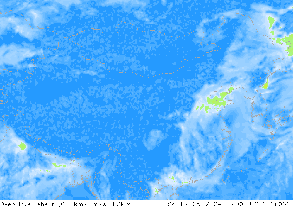 Deep layer shear (0-1km) ECMWF 星期六 18.05.2024 18 UTC