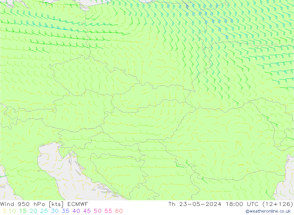 Wind 950 hPa ECMWF Th 23.05.2024 18 UTC