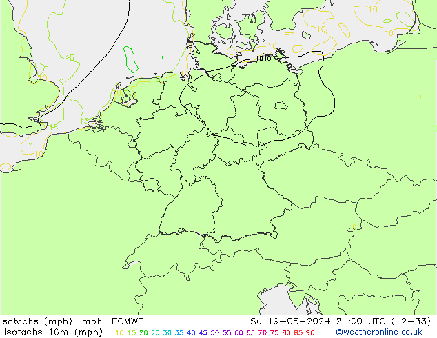 Isotachs (mph) ECMWF  19.05.2024 21 UTC