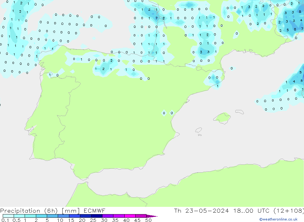 Precipitation (6h) ECMWF Čt 23.05.2024 00 UTC
