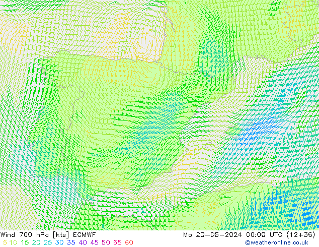Wind 700 hPa ECMWF Mo 20.05.2024 00 UTC