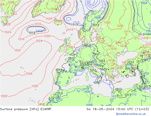 Surface pressure ECMWF Sa 18.05.2024 15 UTC
