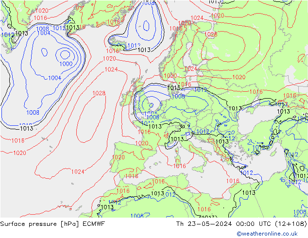 ciśnienie ECMWF czw. 23.05.2024 00 UTC