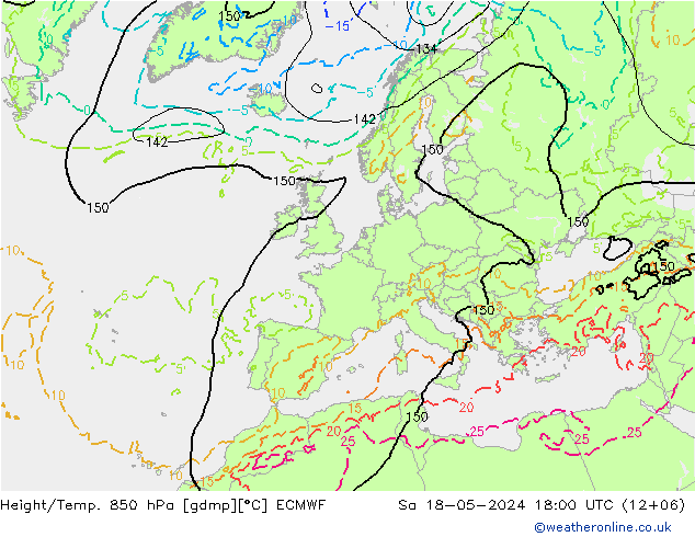 Height/Temp. 850 hPa ECMWF so. 18.05.2024 18 UTC