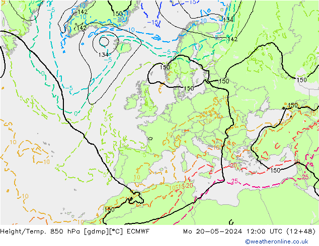 Z500/Rain (+SLP)/Z850 ECMWF Mo 20.05.2024 12 UTC