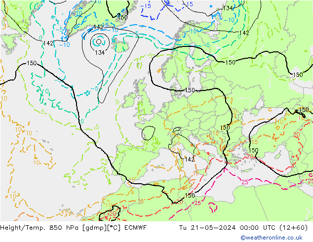 Height/Temp. 850 hPa ECMWF Tu 21.05.2024 00 UTC