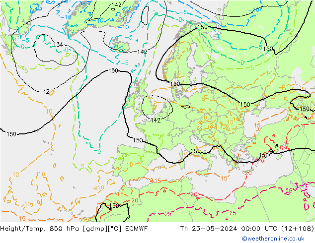 Height/Temp. 850 hPa ECMWF  23.05.2024 00 UTC