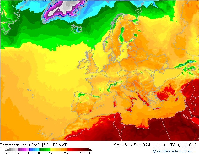 Temperature (2m) ECMWF So 18.05.2024 12 UTC