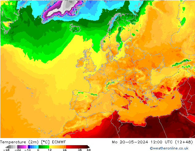 карта температуры ECMWF пн 20.05.2024 12 UTC