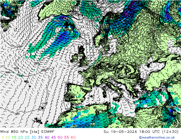 Vent 850 hPa ECMWF dim 19.05.2024 18 UTC