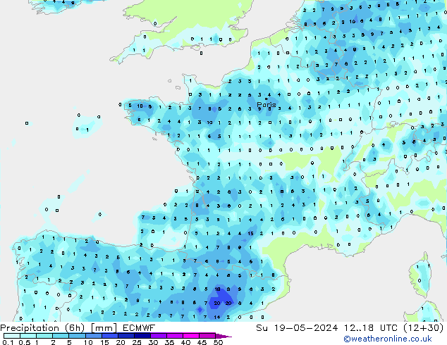 Precipitação (6h) ECMWF Dom 19.05.2024 18 UTC