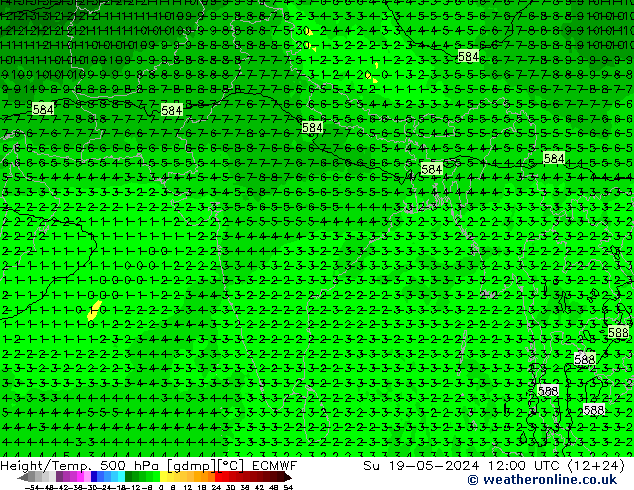 Z500/Yağmur (+YB)/Z850 ECMWF Paz 19.05.2024 12 UTC