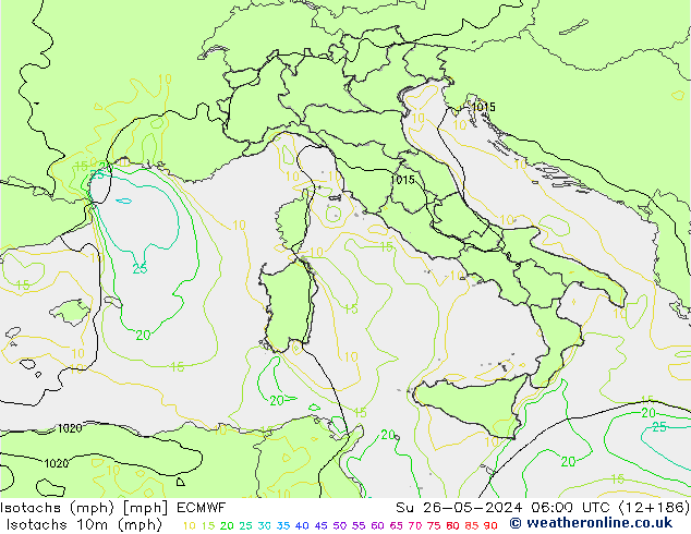 Isotachs (mph) ECMWF Ne 26.05.2024 06 UTC