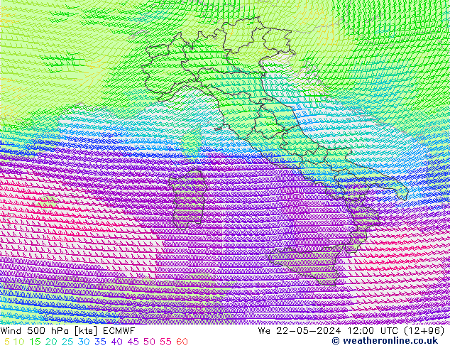 Wind 500 hPa ECMWF We 22.05.2024 12 UTC