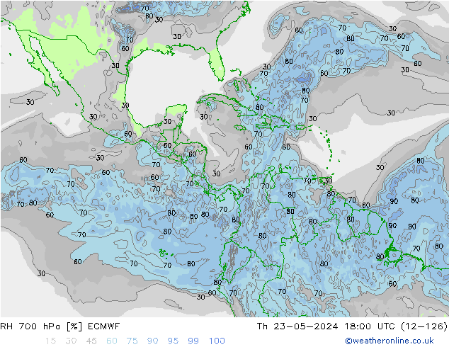 700 hPa Nispi Nem ECMWF Per 23.05.2024 18 UTC