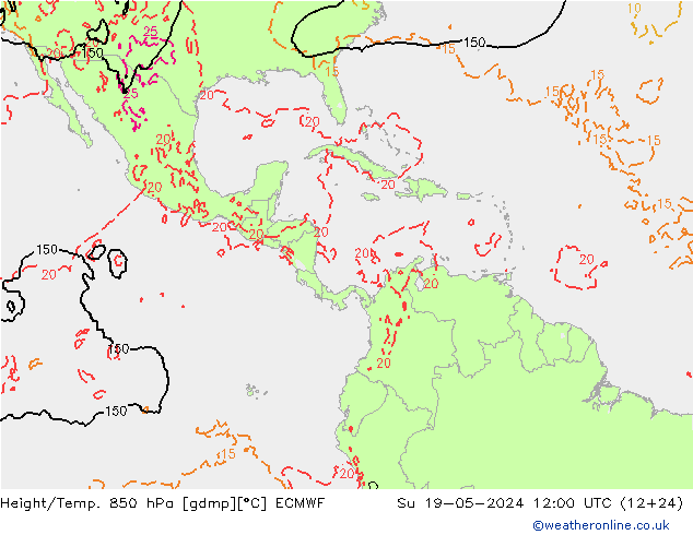 Yükseklik/Sıc. 850 hPa ECMWF Paz 19.05.2024 12 UTC