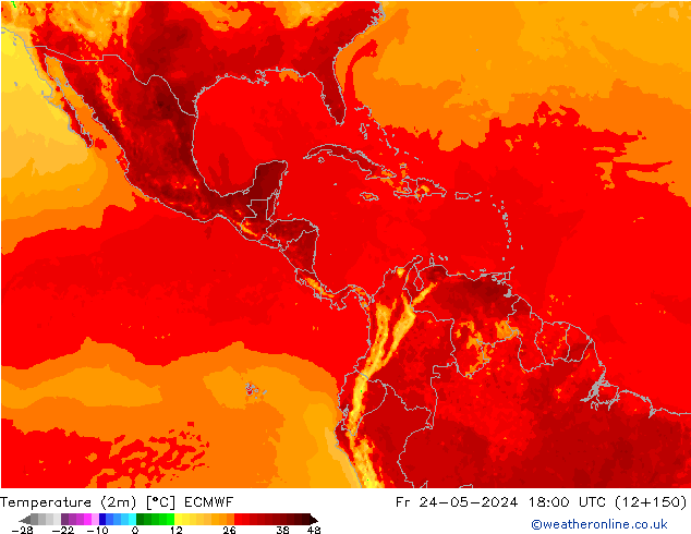Temperatuurkaart (2m) ECMWF vr 24.05.2024 18 UTC