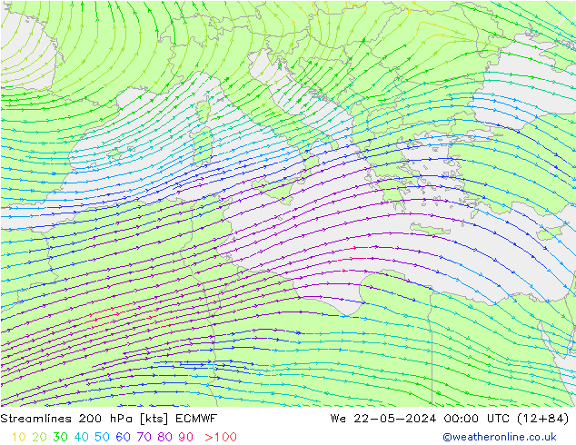 Rüzgar 200 hPa ECMWF Çar 22.05.2024 00 UTC