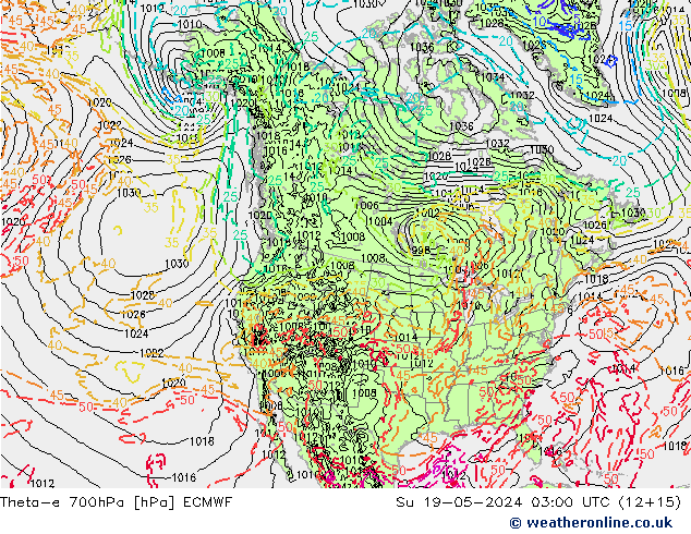 Theta-e 700hPa ECMWF dim 19.05.2024 03 UTC