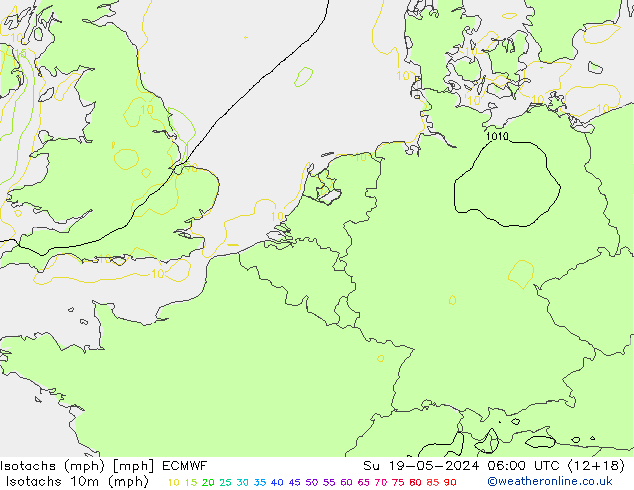 Isotachs (mph) ECMWF Su 19.05.2024 06 UTC