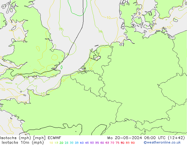 Isotachs (mph) ECMWF lun 20.05.2024 06 UTC
